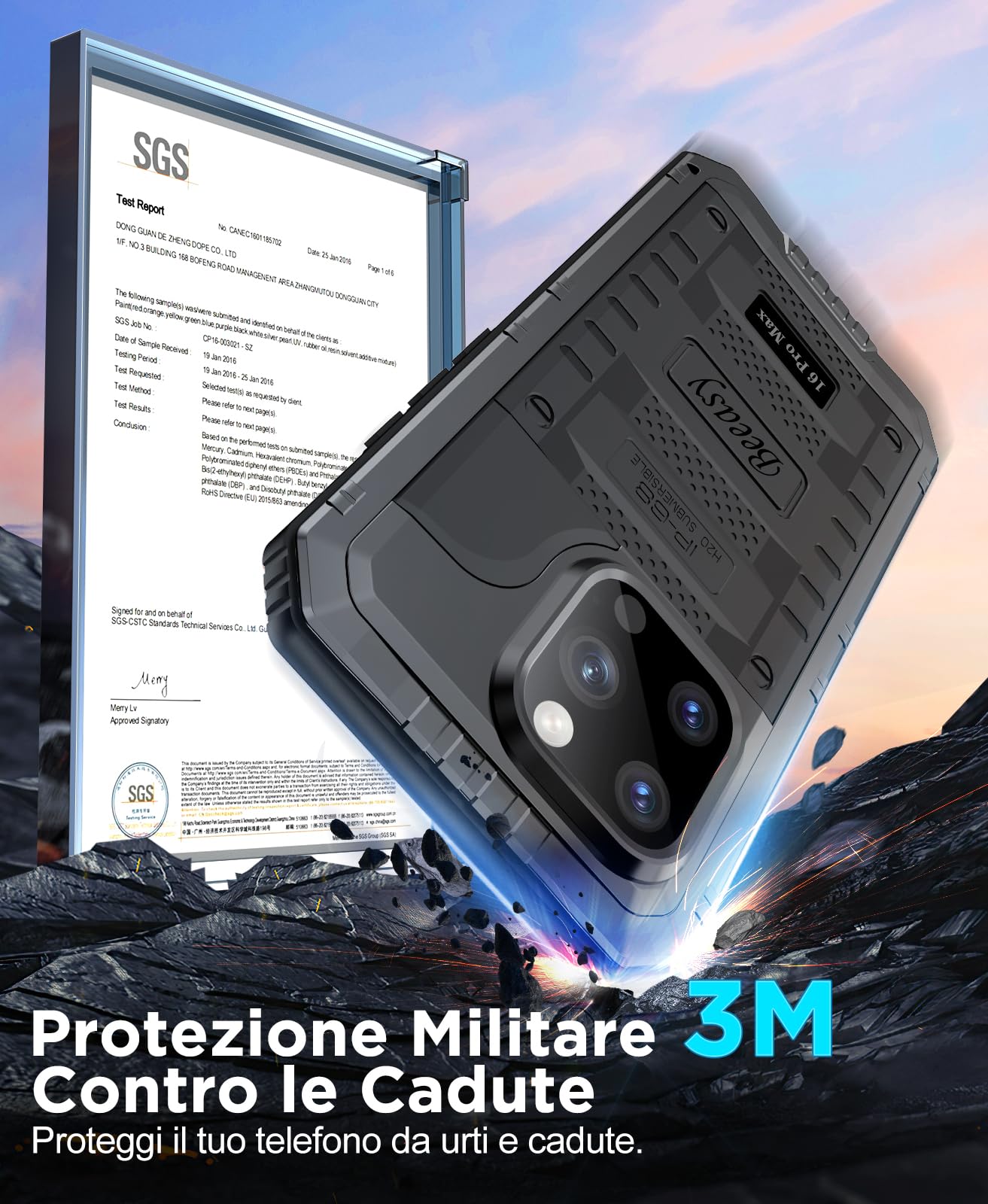 Beeasy Cover per iPhone 16 Pro Max IP68 Impermeabile,360 Antiurto Militare Rugged Armor,Resistente Indistruttibile Metallo Custodia,Subacquea Protezione Case per iPhone 16 Pro Max,Nero