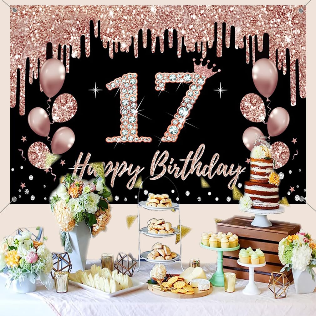 LINGTEER 100th Birthday Glitter Garland Banner - 6.7ft Long, Gold & Black, Perfect For 100 Years Celebration Decor