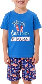 Boys 2pc Shorts Set Outfit Short Sleeve Shirt with Fun Applique Print and Shorts