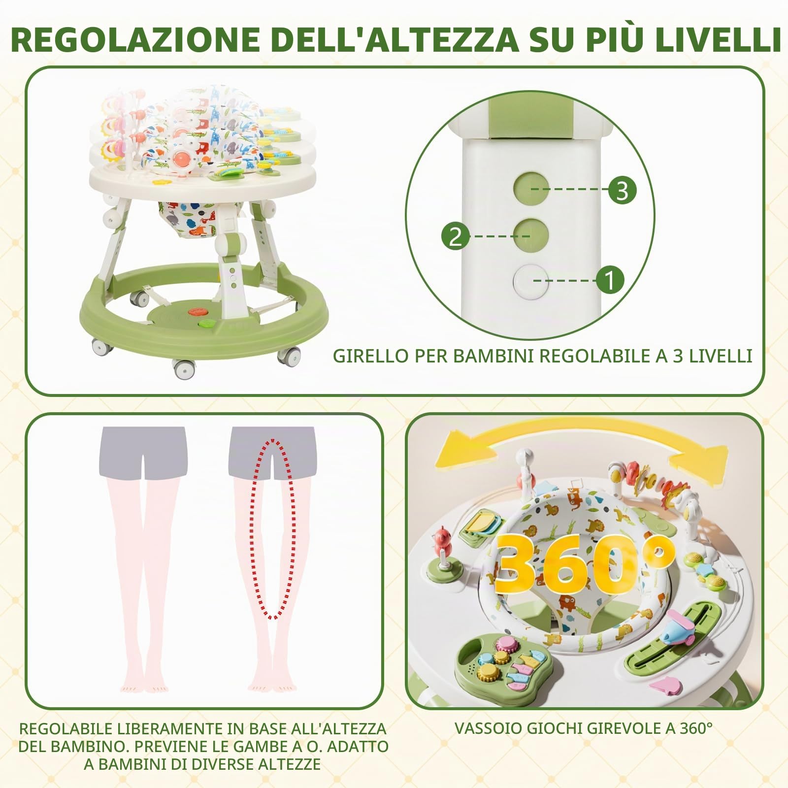 5 in 1 Girello Bambino,Pedaliera Musicale Giocattolo,Si Trasforma in un Tavolo per Costruzioni,Regolabile in Altezza e Pieghevole,Adatto a Bambini dai 6 Mesi in su che Stanno Imparando a Camminare