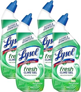 Lysol Toilet Bowl Cleaner Gel, For Cleaning and Disinfecting, Stain Removal, Forest Rain Scent, 24oz (Pack of 4)