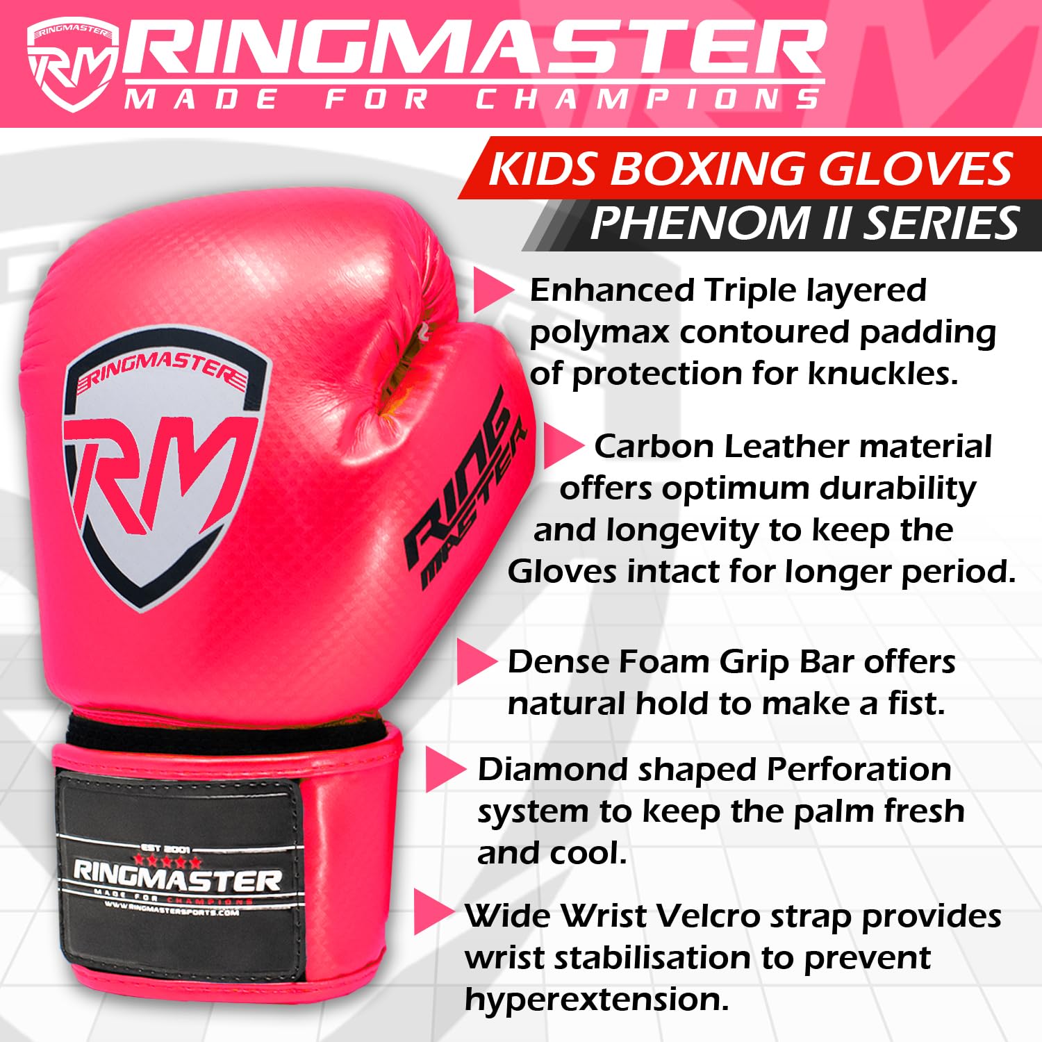 Ringmaster Sport-Kinder-Boxhandschuhe, Carbon-Leder, Training, Sparring, Boxsack, Handschuh