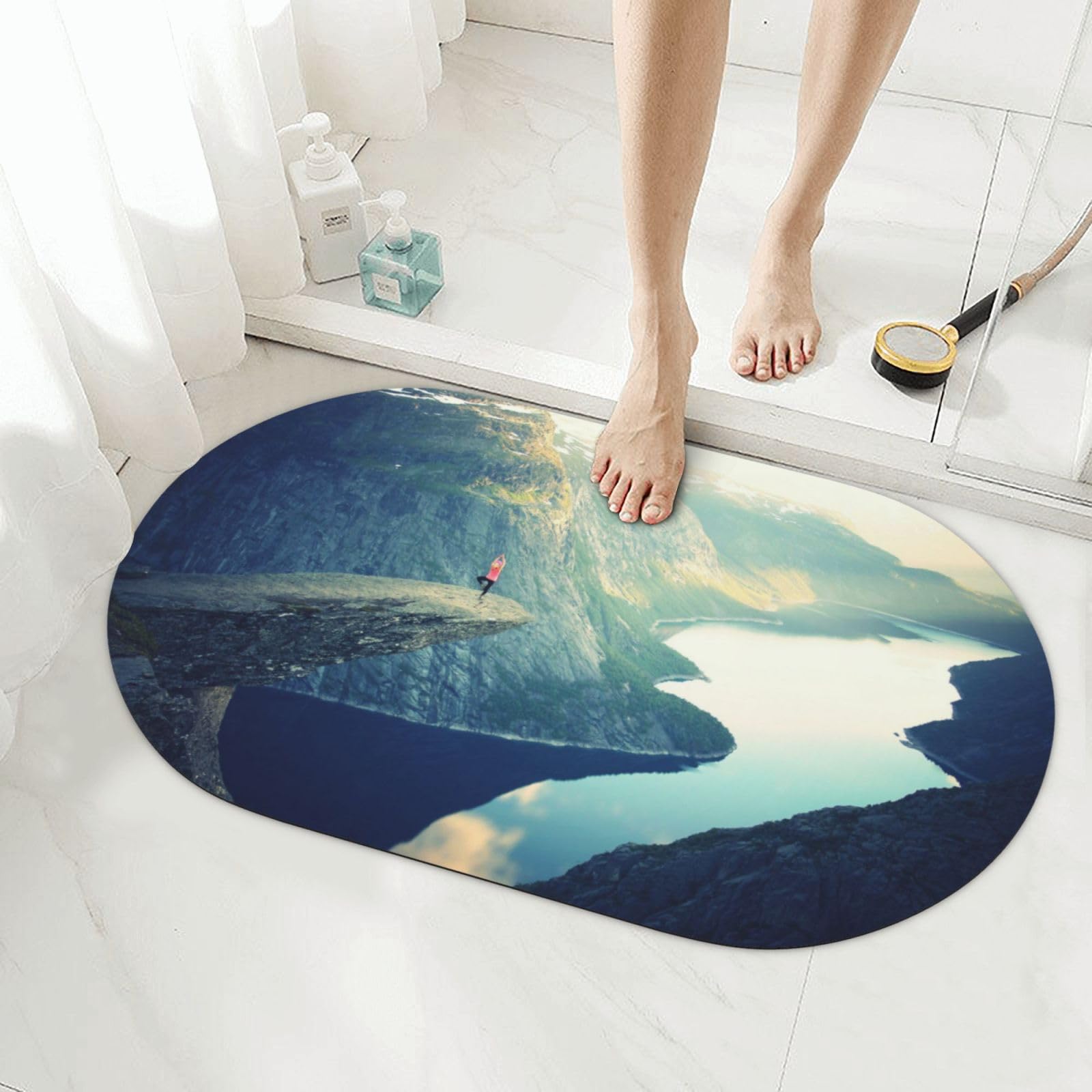 Tapis de douche Mountain Top en diatomite naturelle et design yoga haute performance