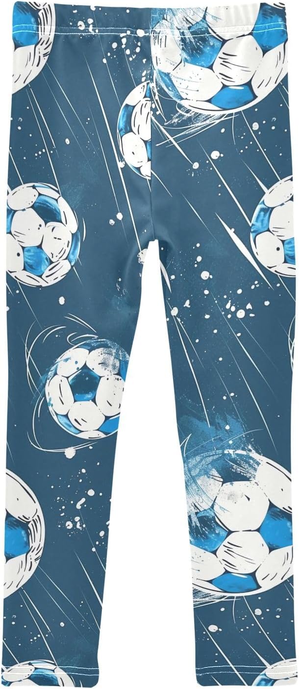 Girl Leggings White Blue Soccer Balls Yoga Pants Dance Tights Trousers Stretchy Leggings