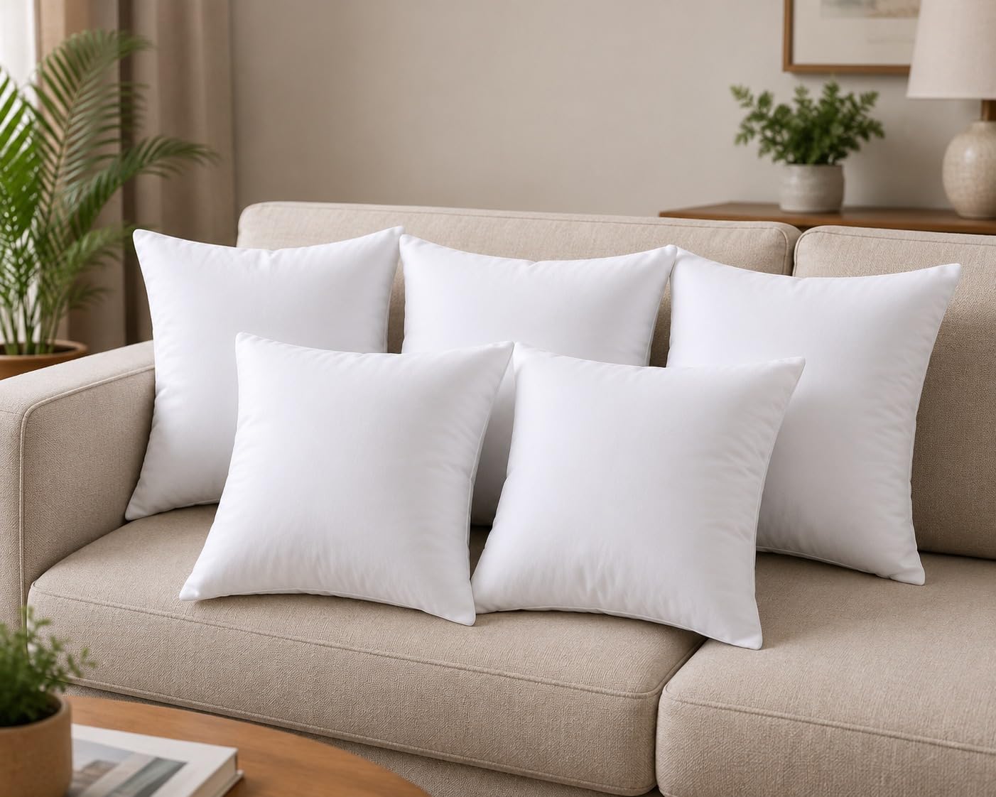 Sowano Fiber Cushion Pack of 5 | 16 x 16 Inch Decorative Sofa Cushions | Ultra-Fine 3D Conjugate Fiber Filling | Soft, Fluffy, Breathable & Non-Allergic Cushion for Sofa, Bed & Chair-image-22