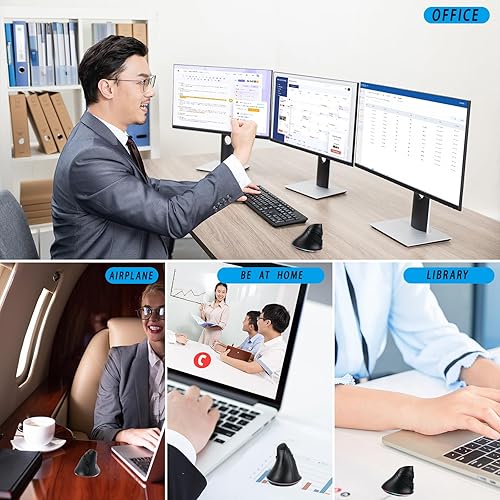 Vista 7 de Ratón inalámbrico, mouse ergonómico vertical 2.4G Bluetooth modo dual 3 DPI recargable conecta múltiples dispositivos, mouse vertical 6 botones