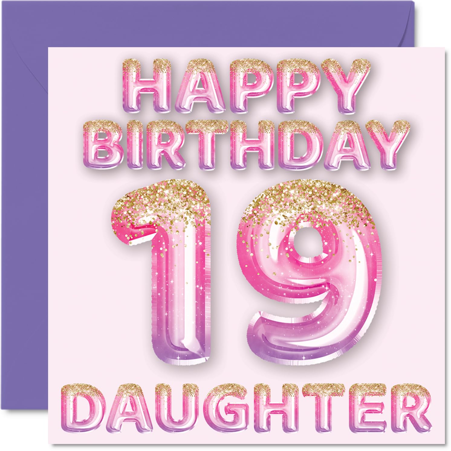 19th Birthday Card for Daughter, Pink & Purple Glitter Balloons