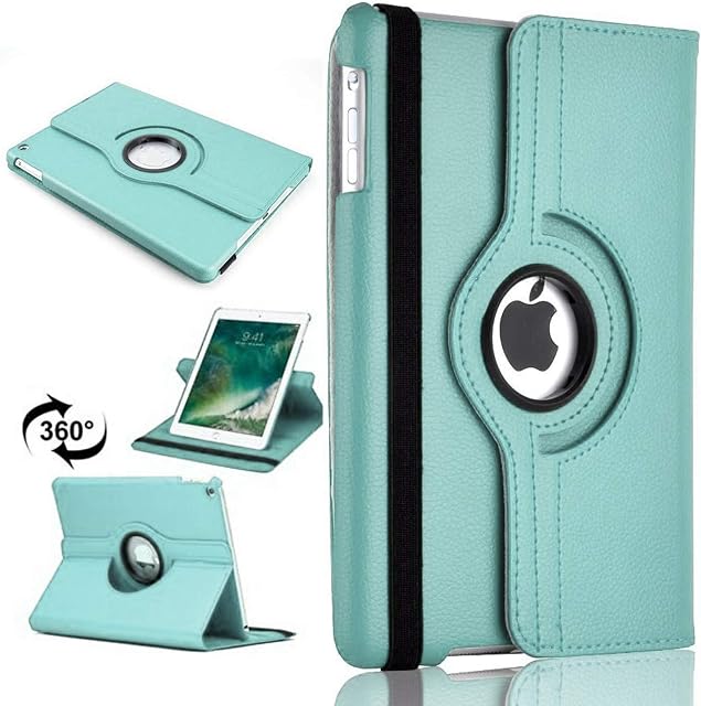 360 Rotate Case For iPad Mini 1, 2 & 3 Leather Stand Folio Cover (Light Blue)