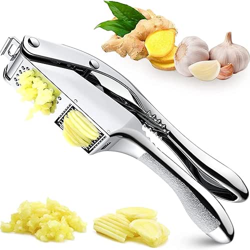 Garlic Press, 2-In-1 Garlic Mince And Garlic Slice Multifunctional Aluminum