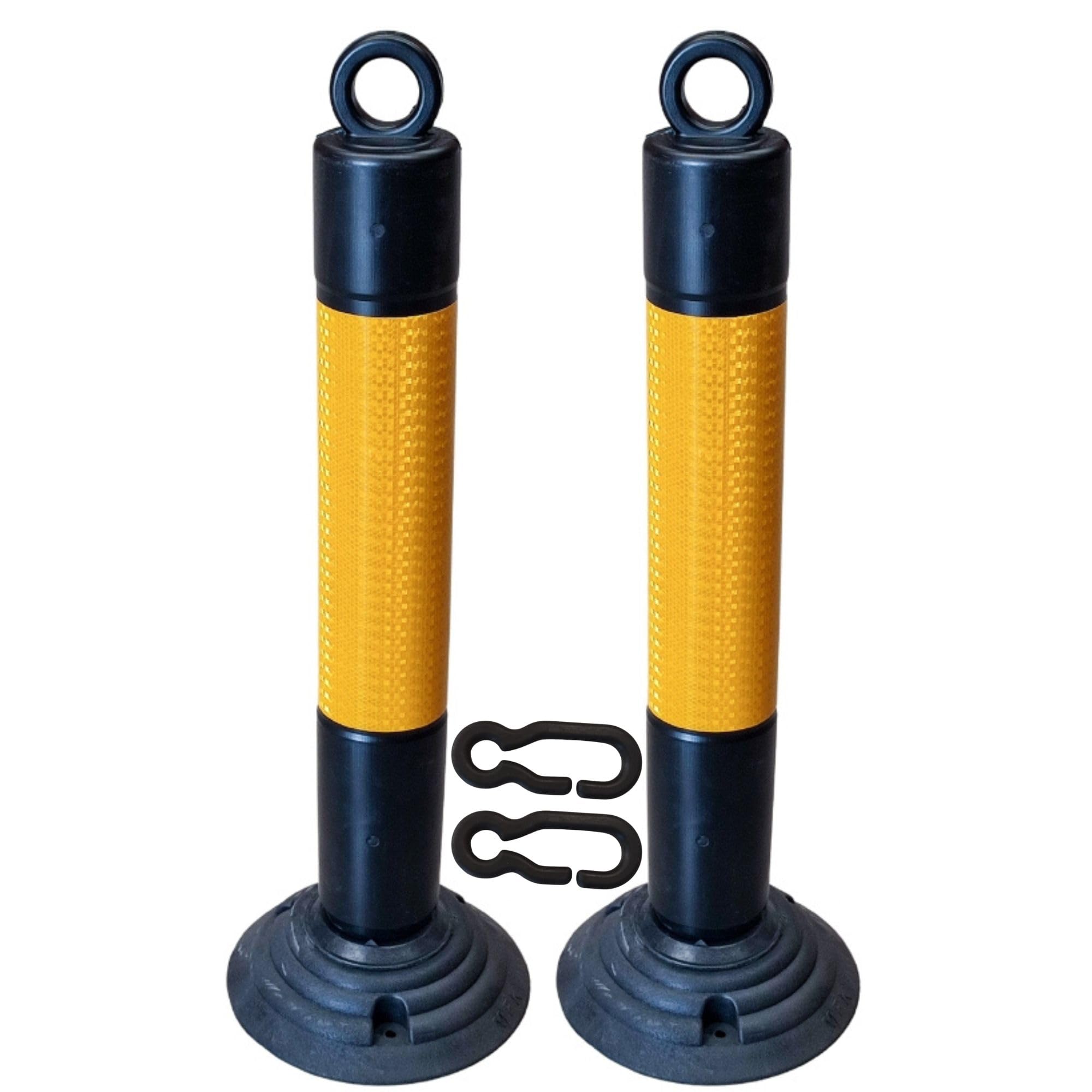 Poste Delimitador Parking PVC Negro Reflectante – Bolardo Flexible con Conector para Cadena – 750 mm Base Atornillable – Pack 2
