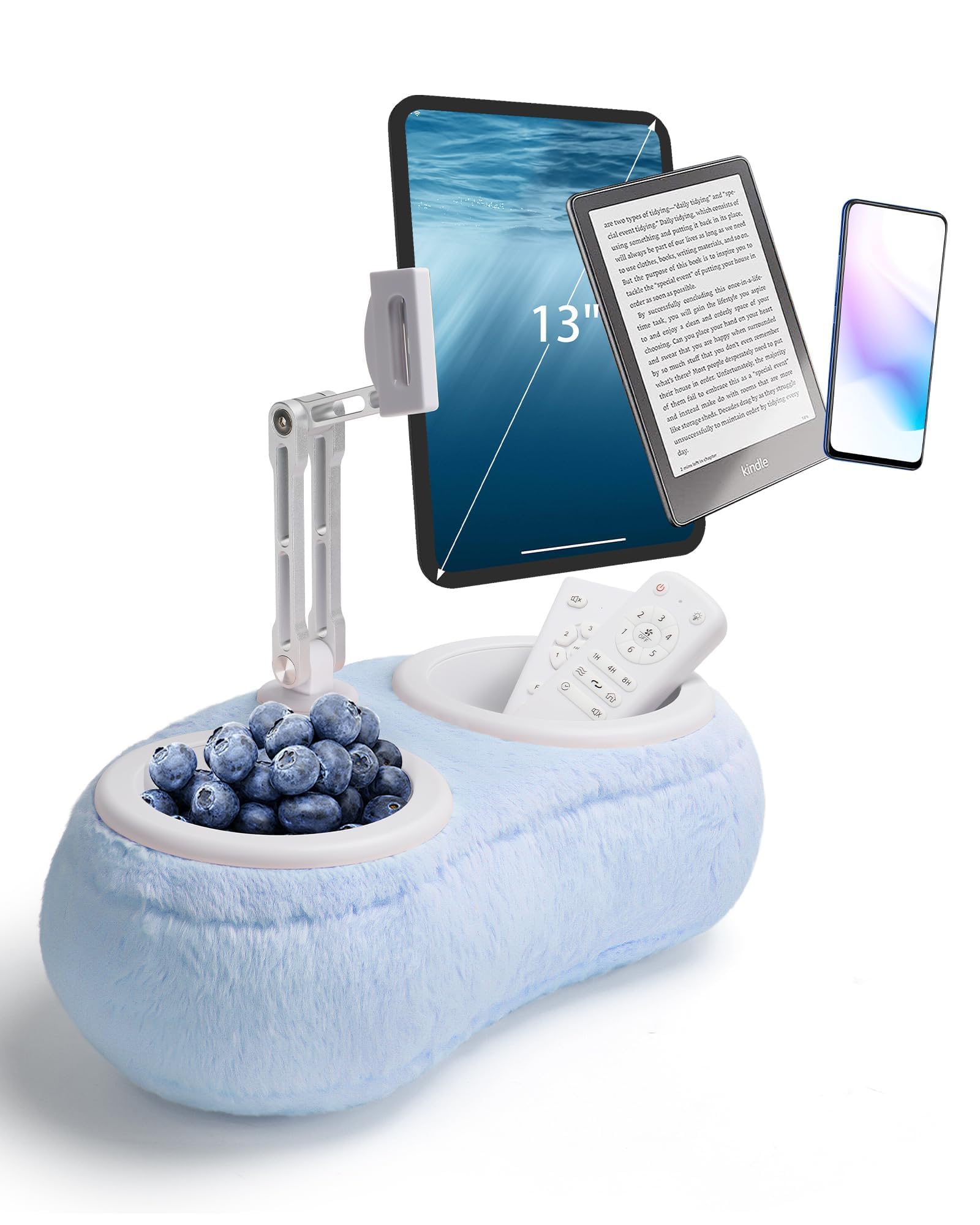 SHUWEI Supporto per tablet Kindle iPad con due ciotole per snack, supporto per tablet per leggere a letto per Kindle, tablet, iPad, iPhone da 4,7 a 13 pollici