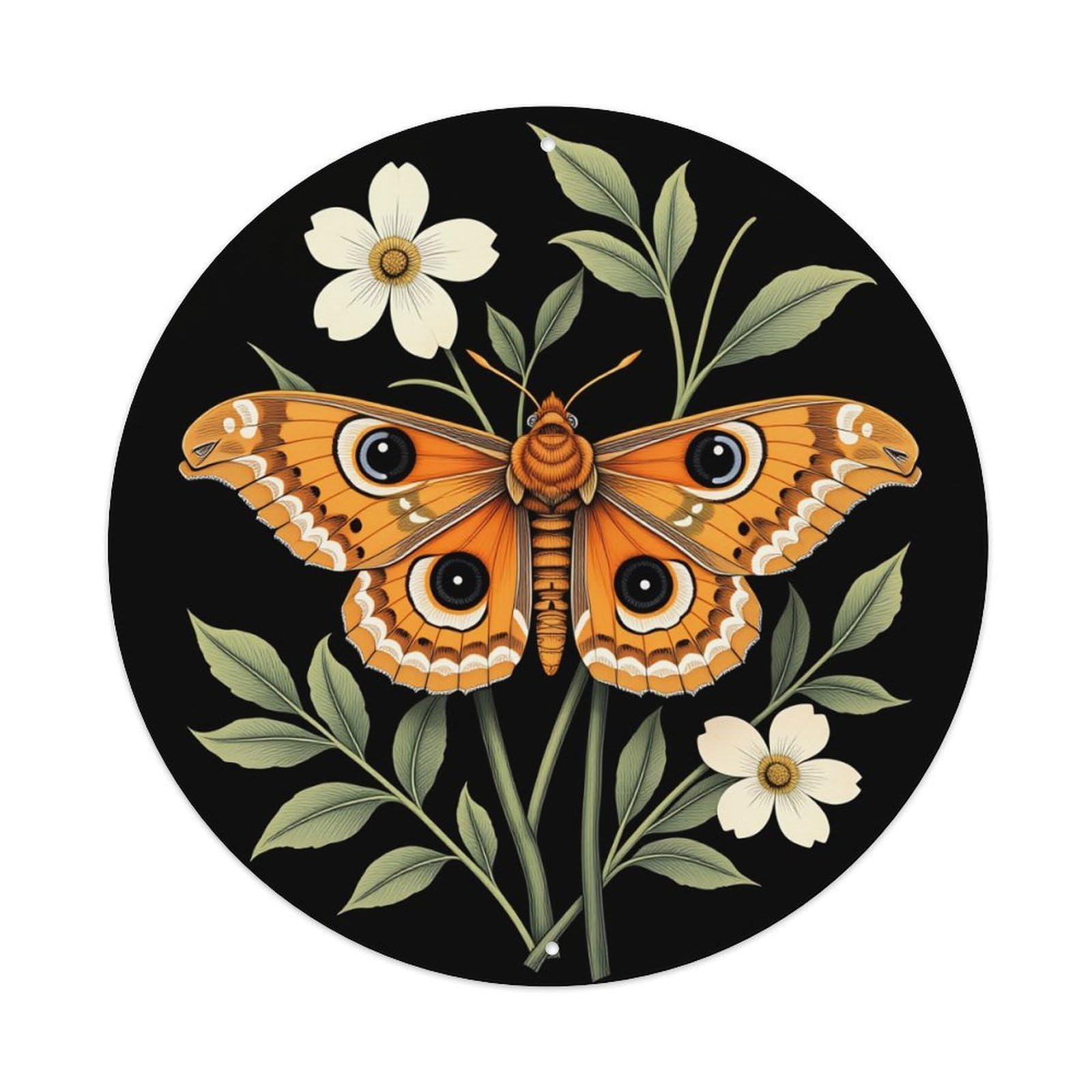 Butterfly Flower Leaves Circle Art Round Tin Sign Retro Metal Sign for Cafe Bar Pub Home Game Room Gym Club Wall Decoration Vintage Metal Poster 8x8 Inch