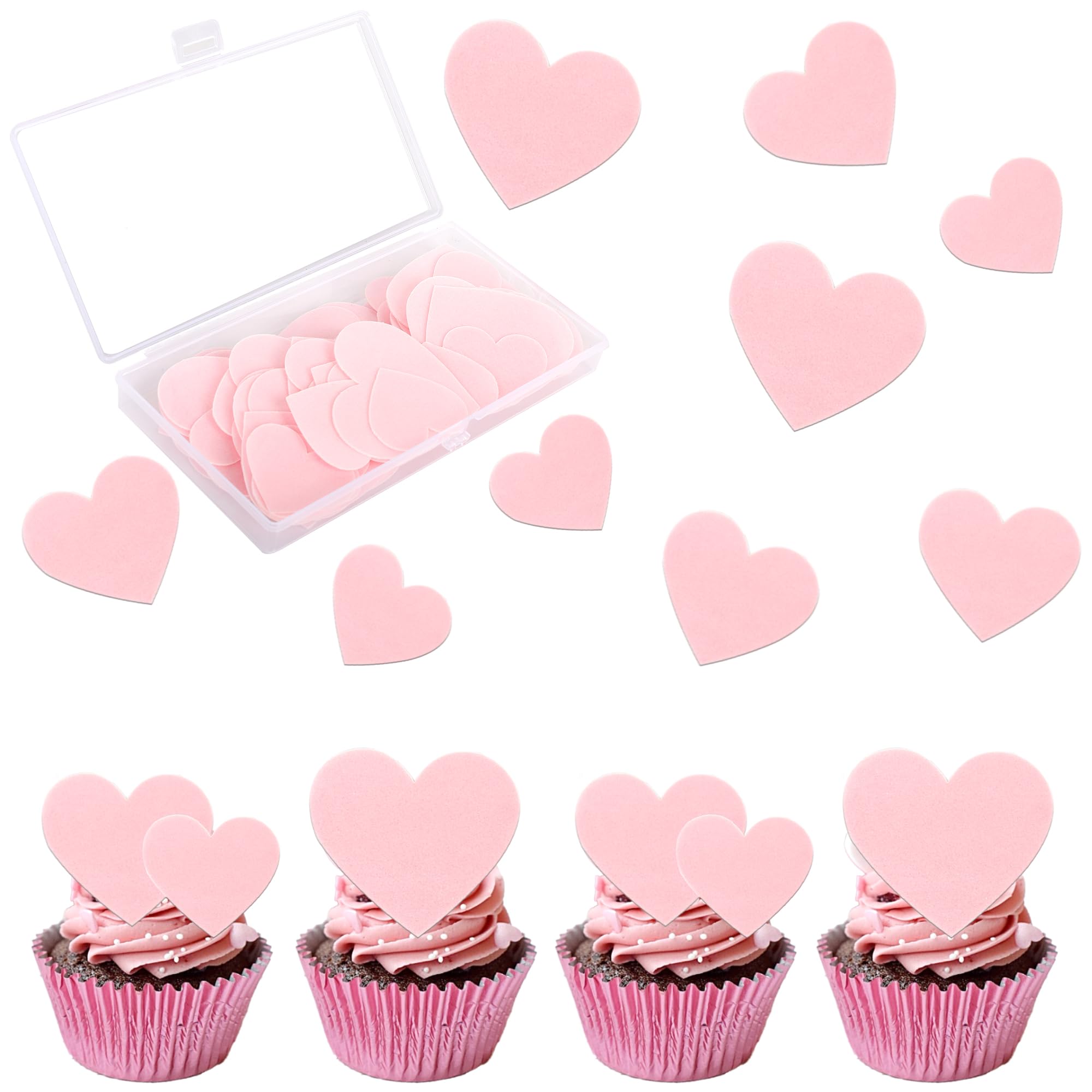 SYKYCTCY 60 Pack Edible Heart Valentines Day Cupcake Toppers Pink Sweet Love Heart Cupcake Picks Happy Valentine's Day Cake Decorations for Valentine's Day Theme Party Supplies