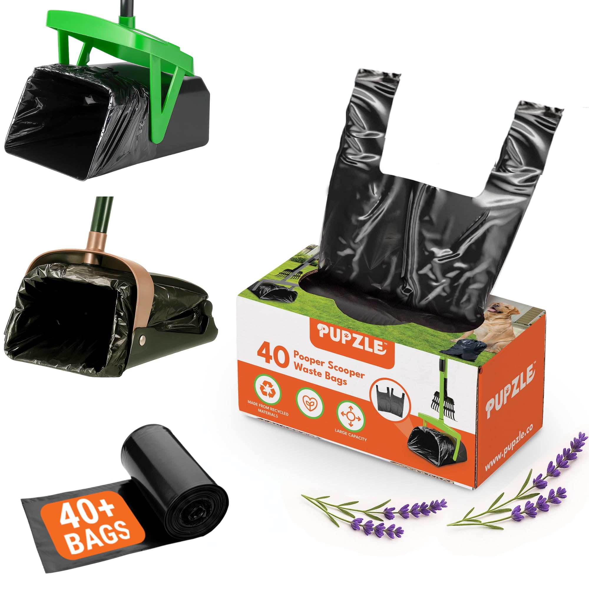 Pupzle Pooper Scooper Refill Bags Fits MXF and Pupzle and TIMINGILA and Fusbunty Pooper Scooper, 40 Waste Bags for Dog Poop, Pooper Scooper Bags Refill, Dog Poop Waste Bags for Swivel Bin and Rake