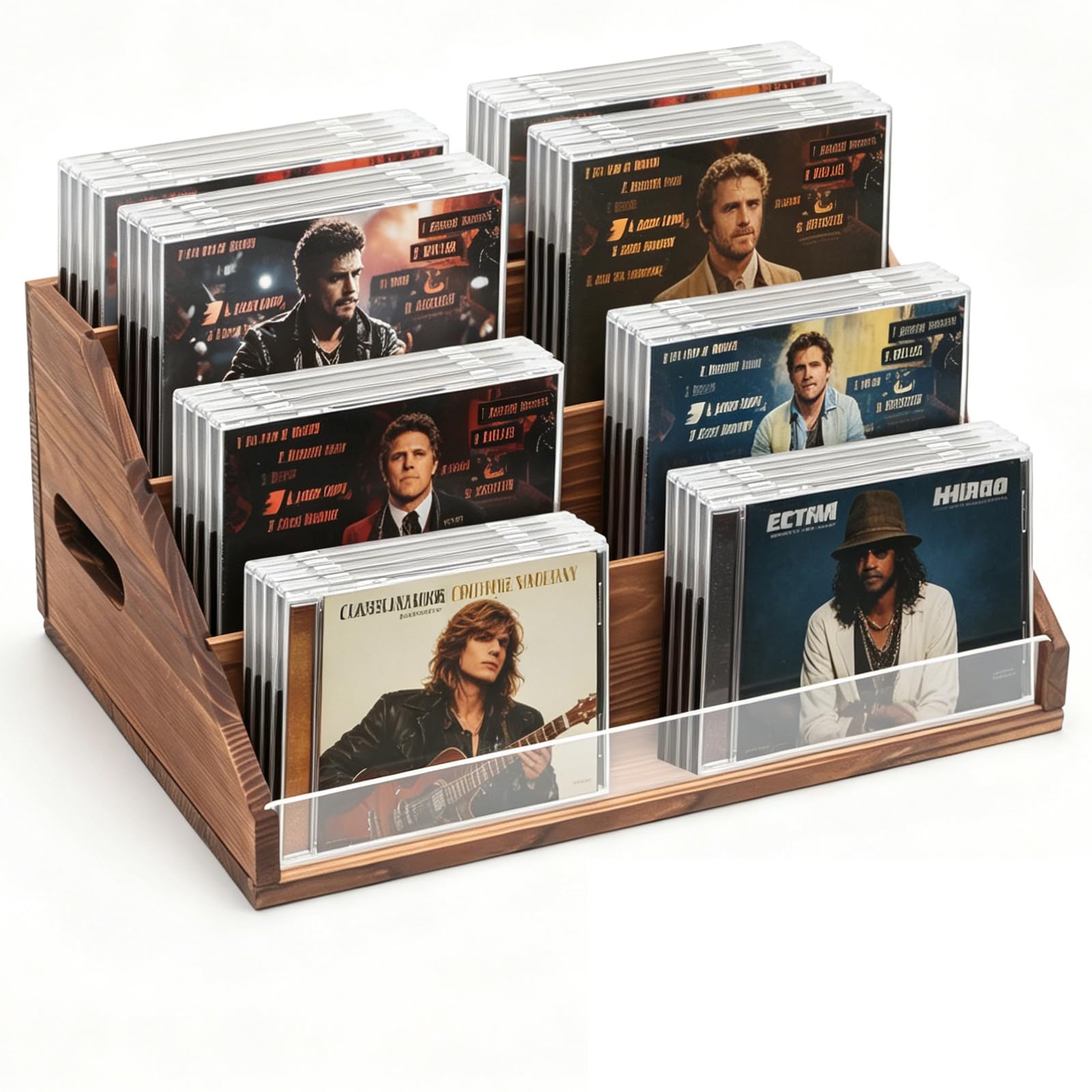 Wood CD Display &amp; Storage Holder (4-Tier, Holds 32 CDs), Brown