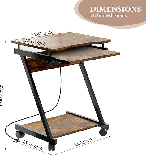 Miniatura 5 de Escritorios pequeños para computadora con toma de corriente, escritorios de oficina en casa en forma de Z para espacios pequeños, escritorio de