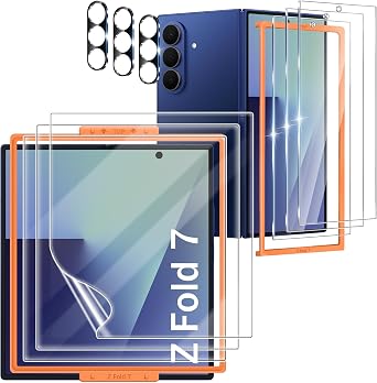 9 Pack for Samsung Galaxy Z Fold 7 Screen Protector, 3 Pac Inside Soft Film + 3 Pcs Front Tempered Glass + 3 Pcs Camera Protectors, Bubble-Free, HD Screen Protector for Galaxy Z Fold 7 5G