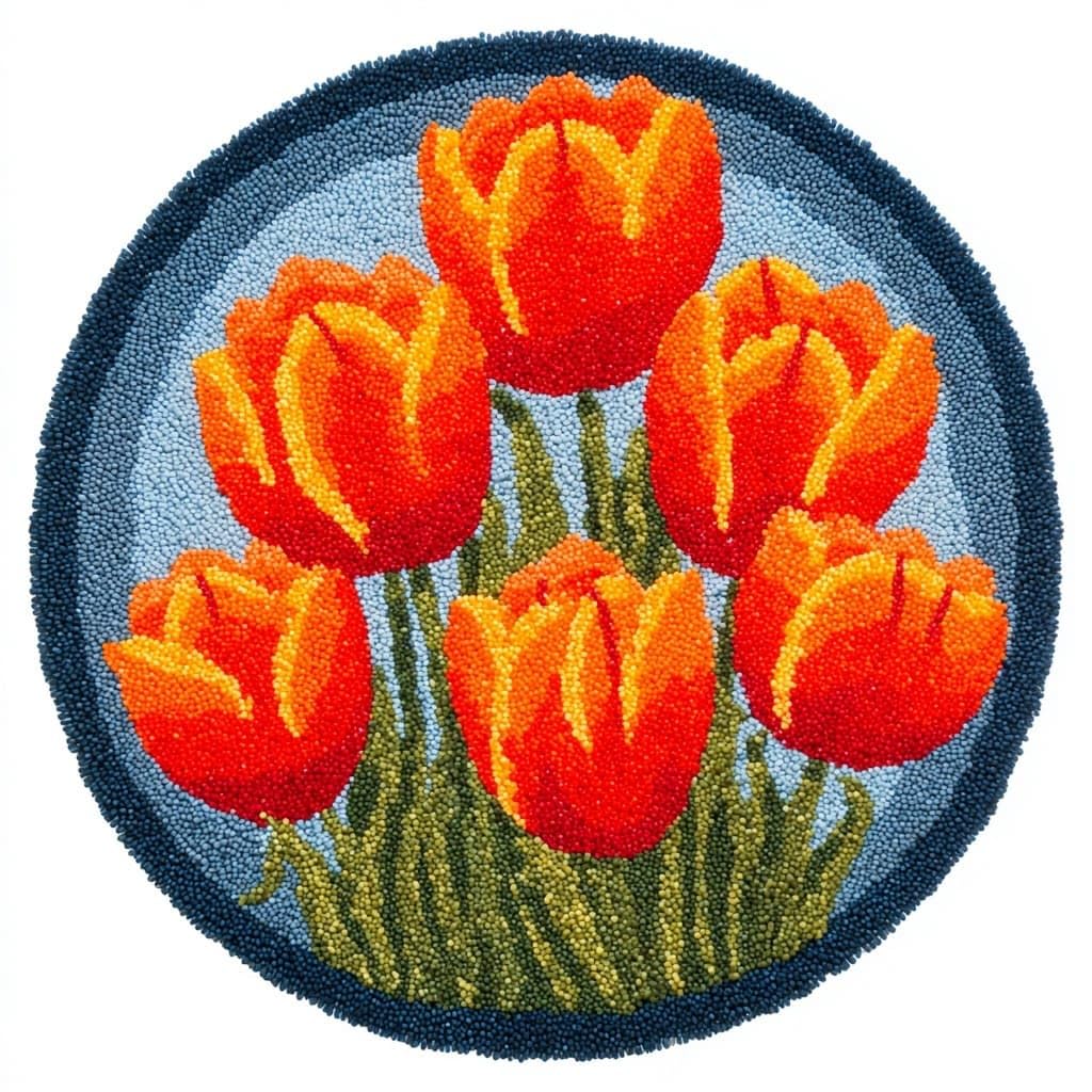 AMBATTERY Round Shape Latch Hook Kits Rug,Tulip Flowers