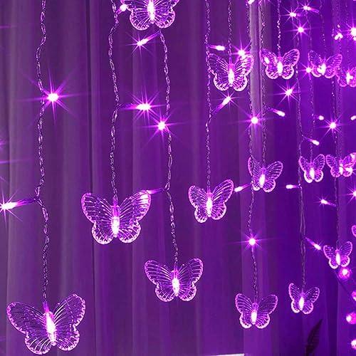 Miniatura 7 de GONIMY Cortina de luces de mariposa de 60 luces LED de 13.1 pies alimentadas por USB, 8 modos de control remoto, impermeables, luces parpadeantes