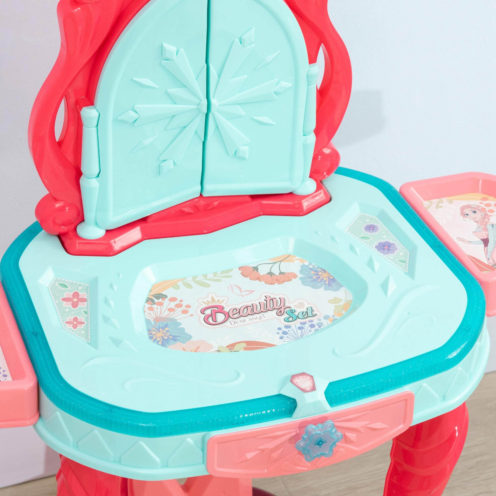 AIYAPLAY Tocador de Juguete para Niñas +3 Años con Taburete Espejo Luz Música Secador 31 Accesorios 57x34x76 cm Multicolor