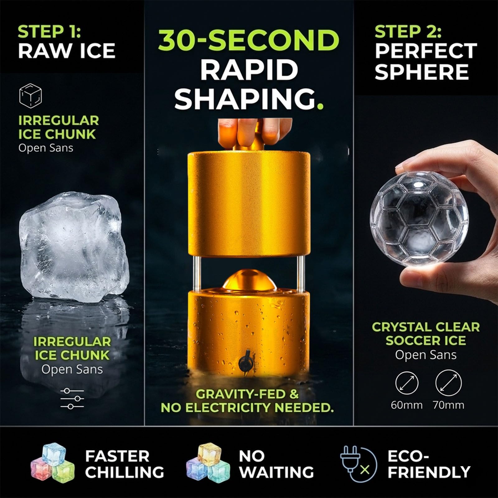 Máquina de Hielo Profesional de Fútbol, 60mm 70mm Prensa de Aluminio de Aviación, Compresión Automática para Esferas de Hielo, Regalo para Aficionados al Whisky(70mm)