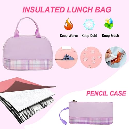 Miniatura 6 de Juego de mochila kawaii, bolsa para laptop a cuadros de 17 pulgadas, mochila de doble hombro de gran capacidad, Estilo6-púrpura, Tamaño único