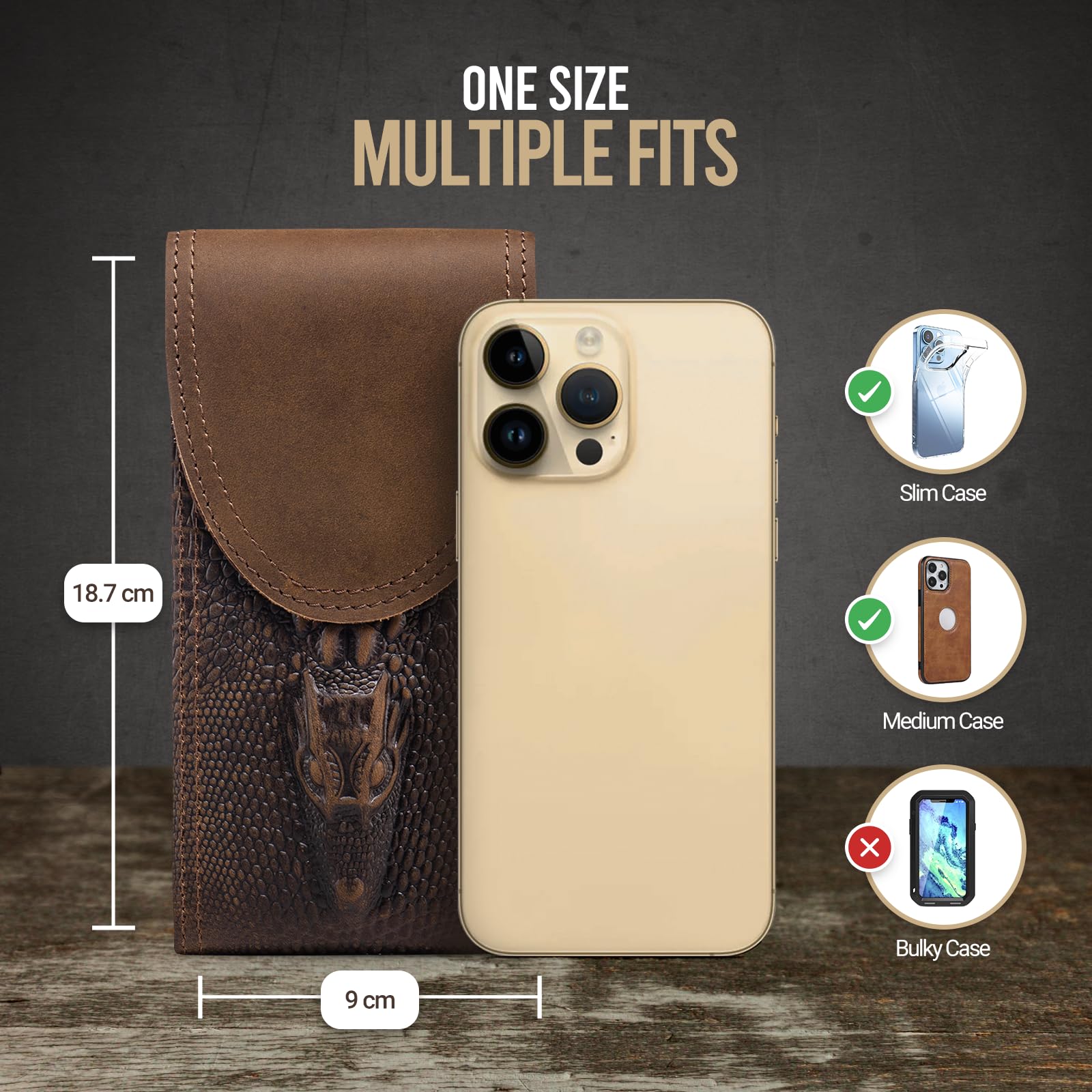 Hengwin Small Genuine Leather Phone Holster, Mobilephone Belt Holder for iPhone 16 Pro Max 16 Plus 15 14 Pro Max Phone Case - Image 4