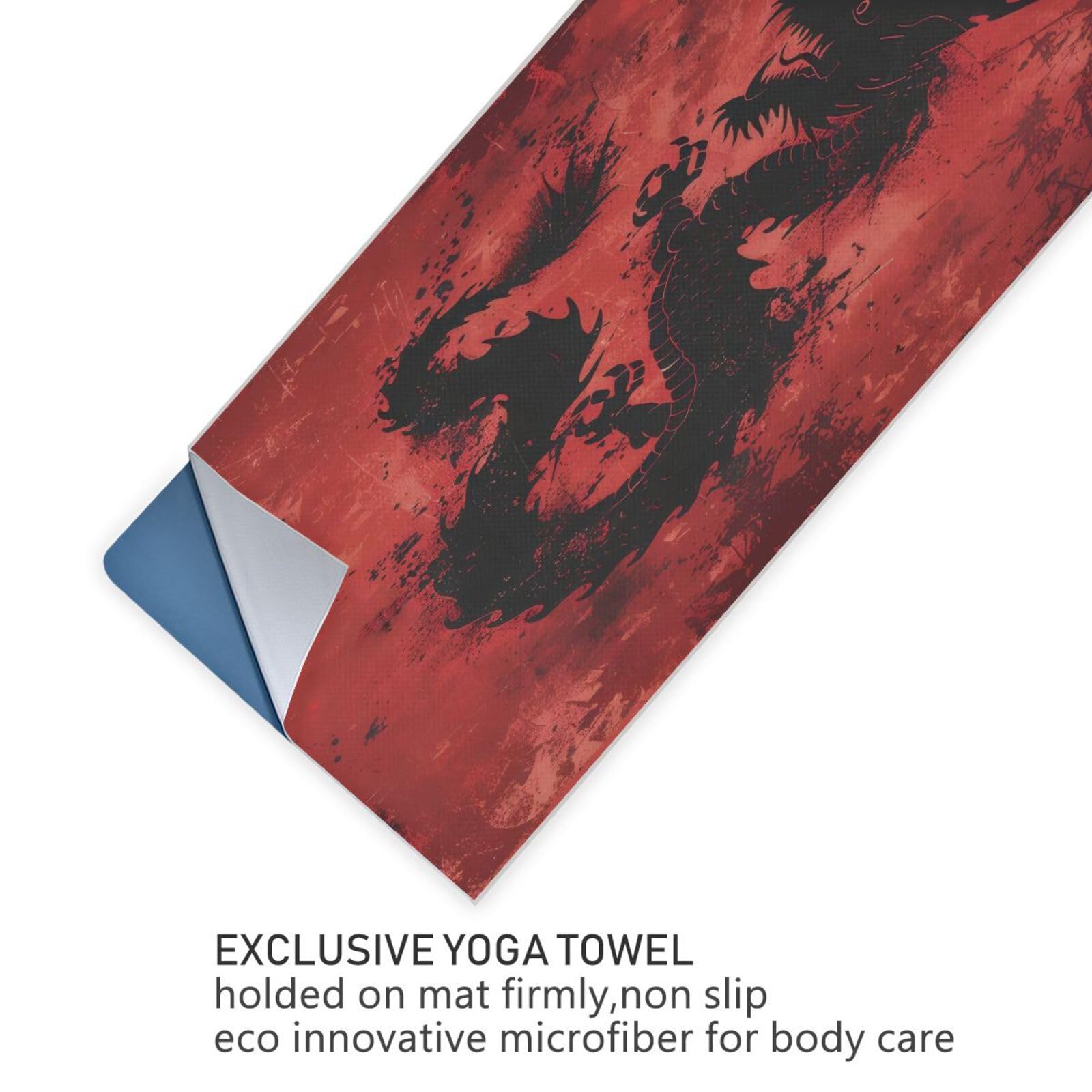 Tappetino da yoga con drago cinese rosso, 185,4 x 68,6 cm, superficie in pelle scamosciata, antiscivolo, asciugamano da yoga per hot yoga, pilates e allenamento, lavabile in lavatrice