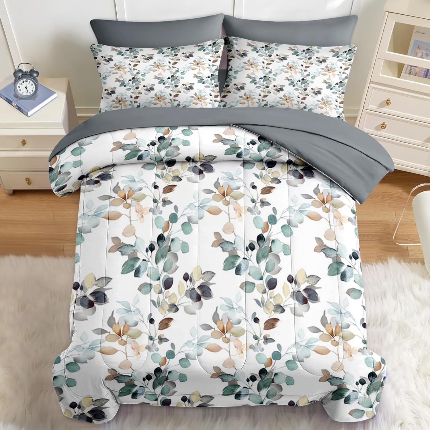 Couette sans housse lavable en microfibre douce avec motif feuilles colorées