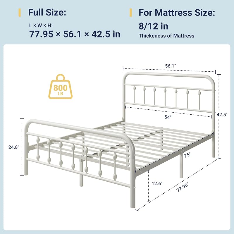 Allewie 14 Inches Full Size Metal Platform Bed Frame, Off White image 2