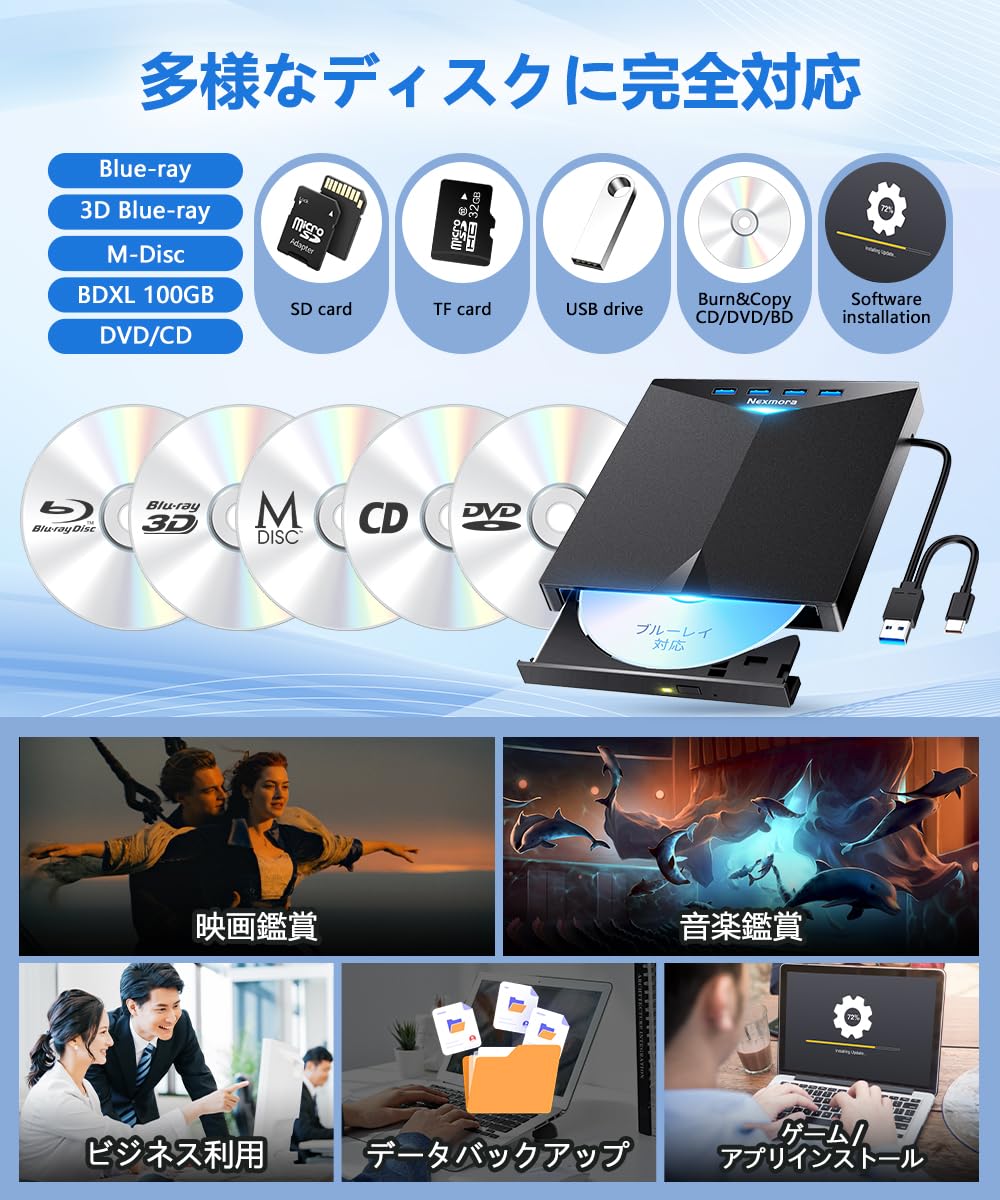 Amazon.co.jp: ブルーレイドライブ 外付け 【Type-C対応・薄型多
