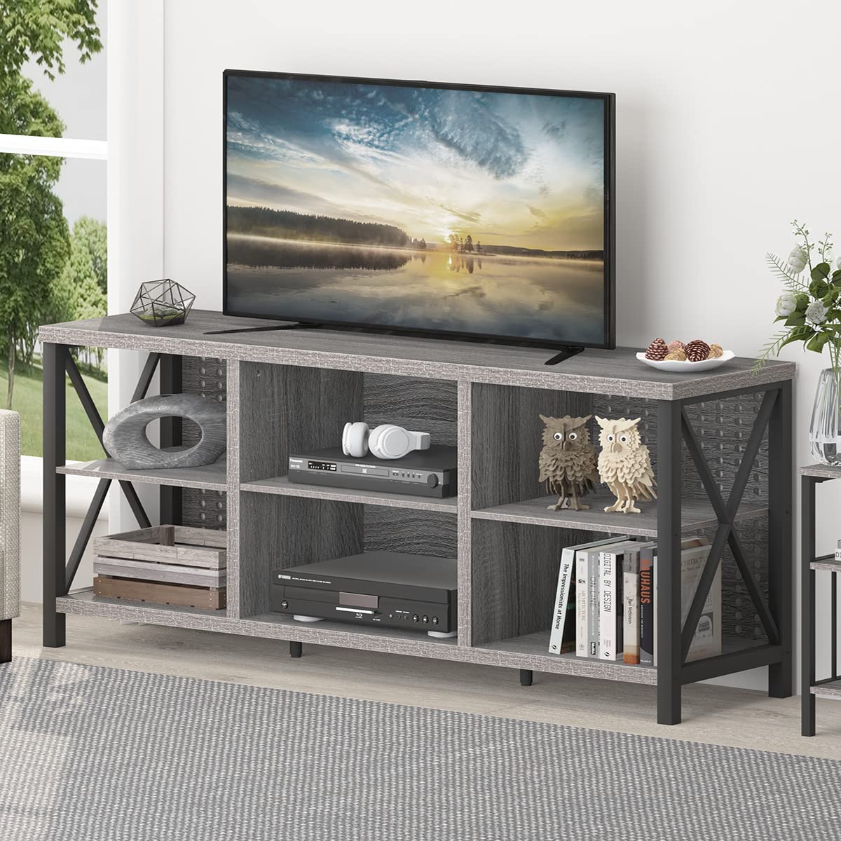 OKD TV Stand Industrial Rustic Entertainment Center For 65, 55 OFF