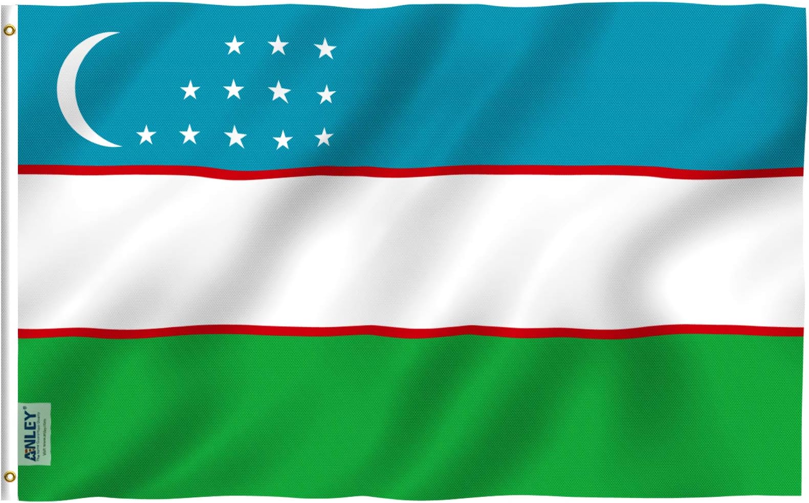 ANLEY Fly Breeze 3x5 Feet Uzbekistan Flag - Vivid Color and Fade proof - Canvas Header and Double Stitched - Republic of Uzbekistan Flags Polyester with Brass Grommets 3 X 5 FT