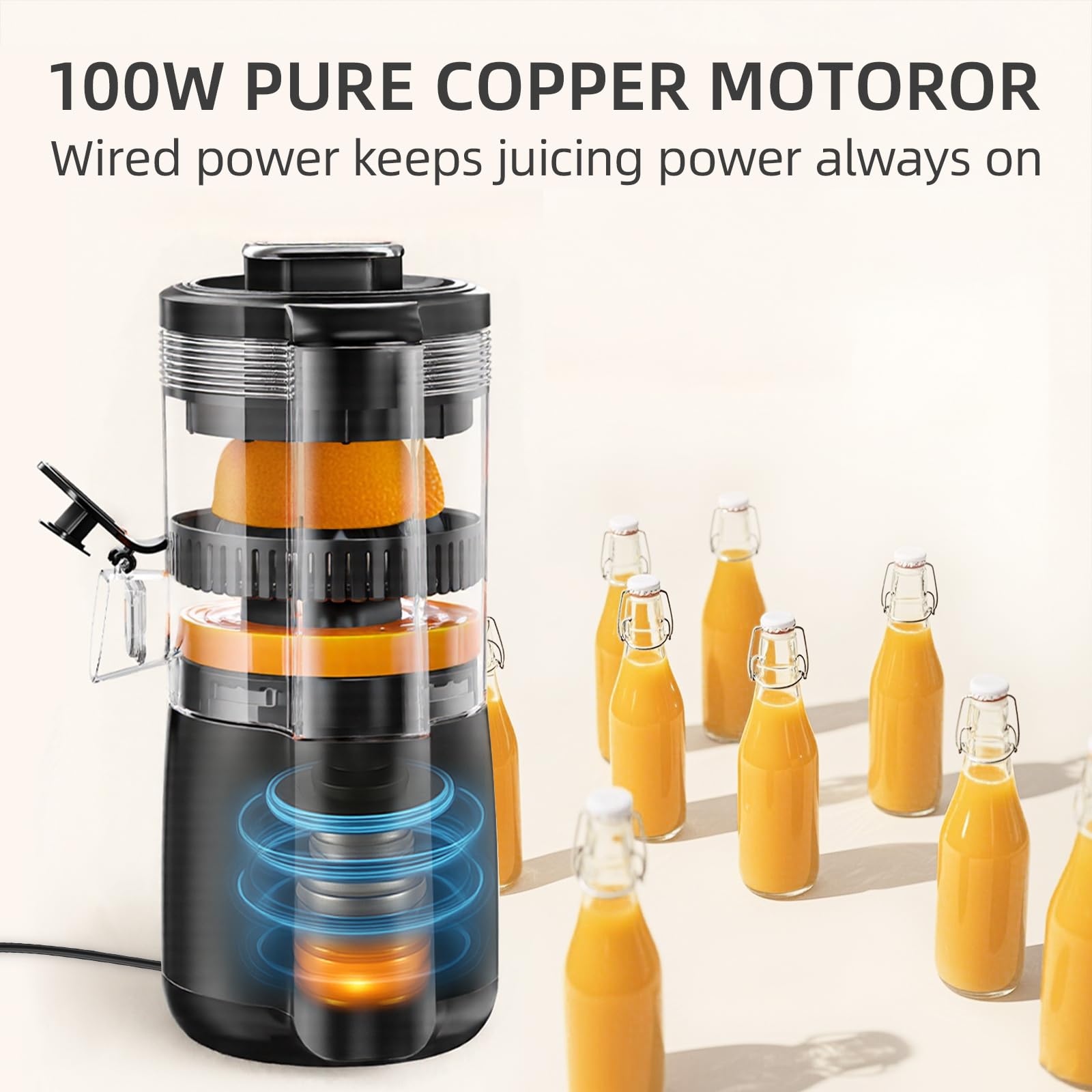 Exprimidor eléctrico de naranja, exprimidor de cítricos manos libres con cepillo de limpieza, exprimidor automático de jugo para limón, lima, pomelo, granada 5