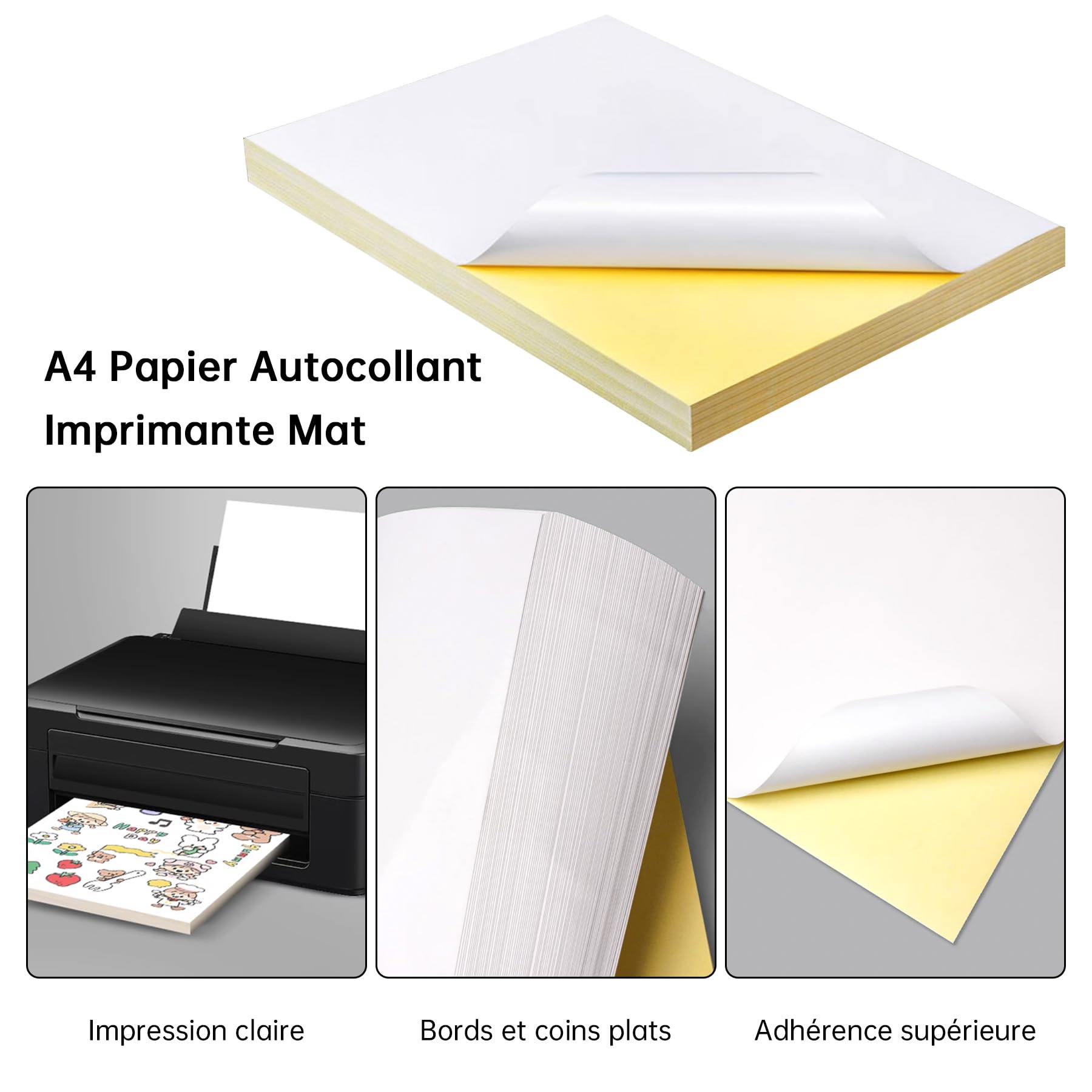 Papier Autocollant Imprimable 30 Feuilles Autocollantes A4 Imperméables - Vinyle Blanc Mat Pour Imprimante Etiquettes Autocollantes A4