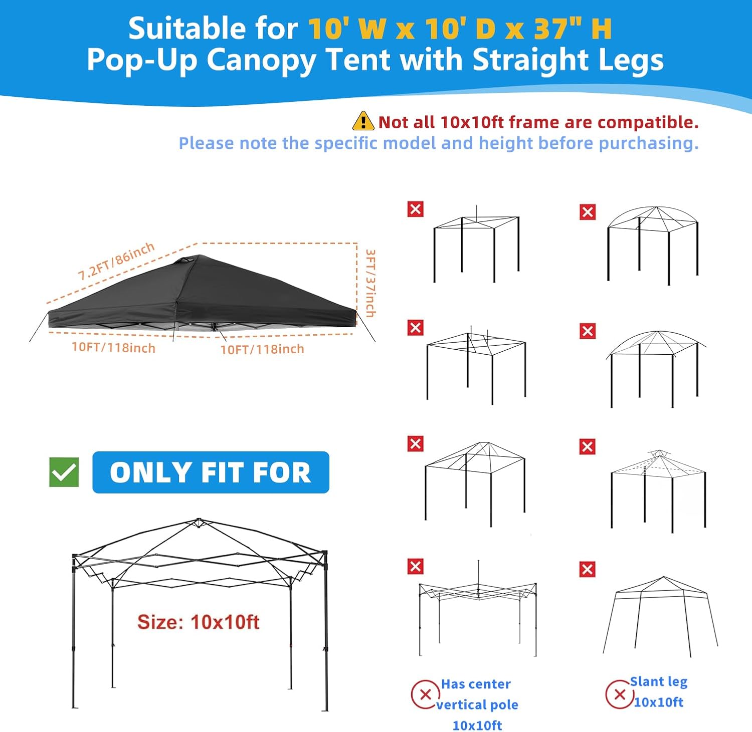 10x10 Canopy Replacement Top Cover with Air Vent, 210D Silver Coated Waterproof Polyester, Pop Up Tent Cover for Straight Leg Canopy Frame, Canopy Top Only