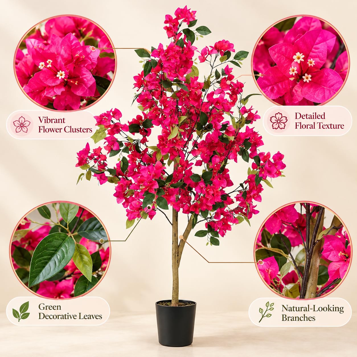 Pink Bougainvillea Tree - 5ft Artificial Flower Plant -4 Pink Bougainvillea Tree - 5ft Artificial Flower Plant -4