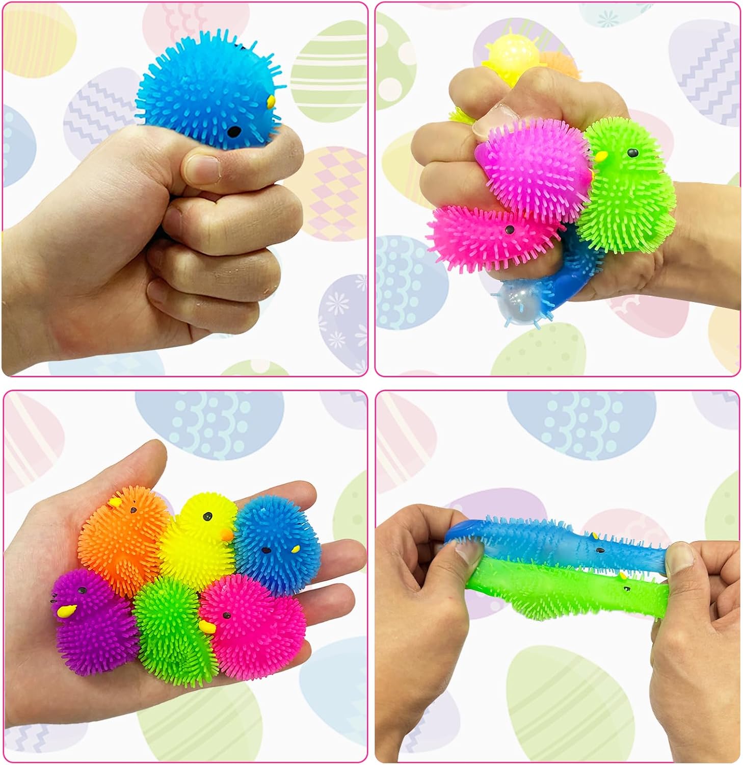 AMENON 24 Pack Prefilled Easter Eggs with Chick LED Puffer Balls,Light Up Stress Relief Fidget Toys Squeeze Sensory Ball for Kids Boys Girls Easter Basket Stuffers Egg Hunt Party Favor Gift - Image 3