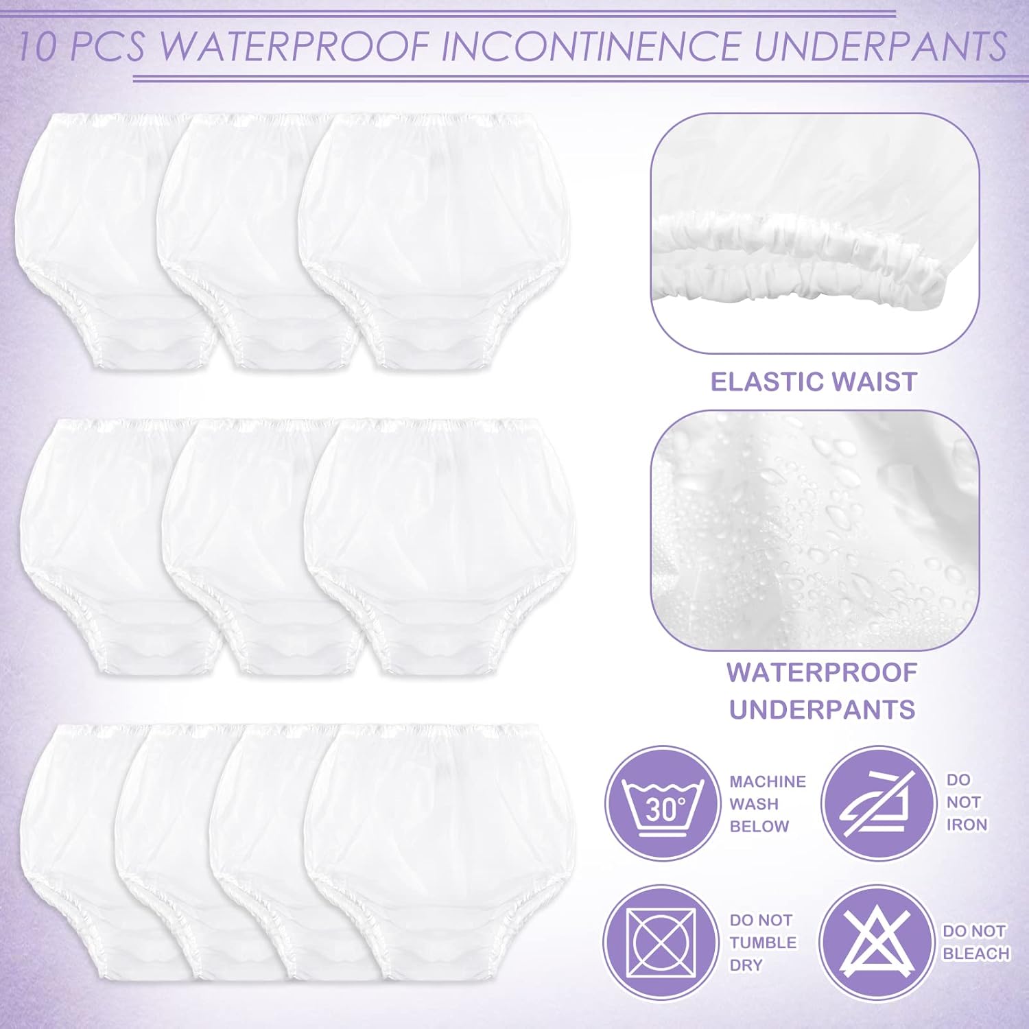 Weewooday 10 Pcs Adult Plastic Pants, X-Large, White, Waterproof Incontinence Underpants EVA Pull on Cover Pants Leak Proof Washable Incontinence Pants for Men Women Elderly - Image 2