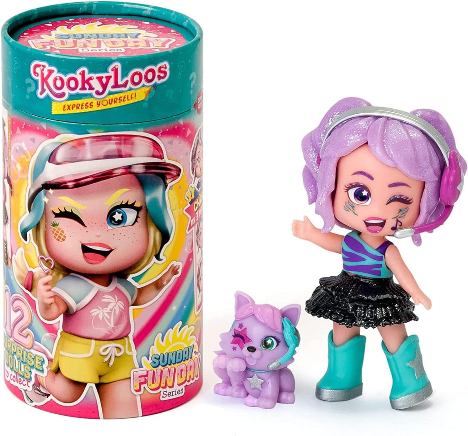 KOOKYLOOS Sunday Funday series – Surprise collectable dolls with fashion accessories, shoes, dresses and toys, with 3 funny expressions, One Size