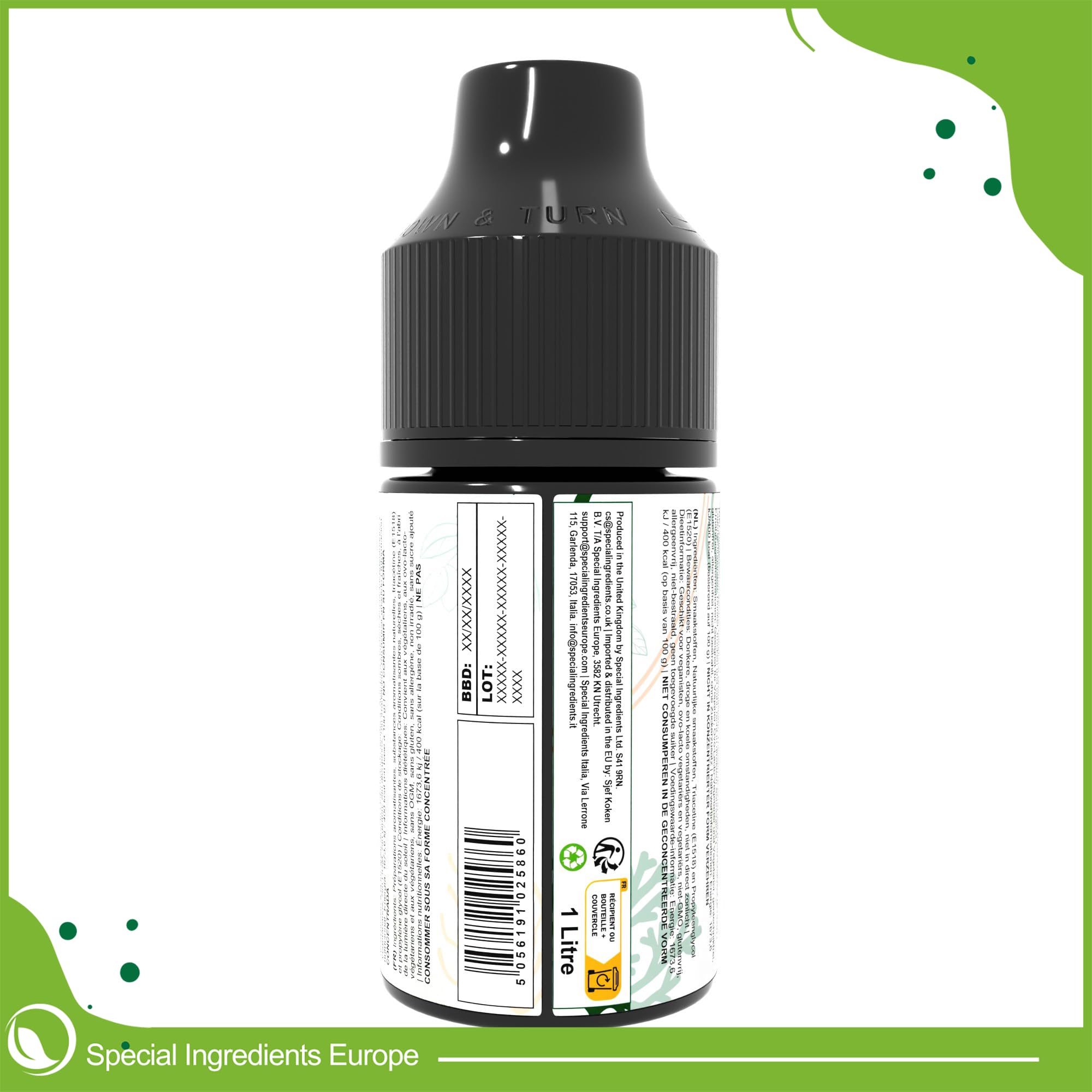 Special Ingredients Flavour Drops Basil, 1 L | Basilikum-Geschmackstropfen, Lebensmittelaroma, Vegane Geschmackstropfen, Für Backen, Speisen und Getränke, Zuckerfrei