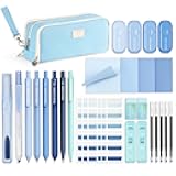 Four Candies Blue School Supplies, Gel Pens with Black Ink, Correction Tapes,Pastel Highlighters, Mechanical Pencils, Sticky Notes, Index Post for Bible Study Stationary College Essentials