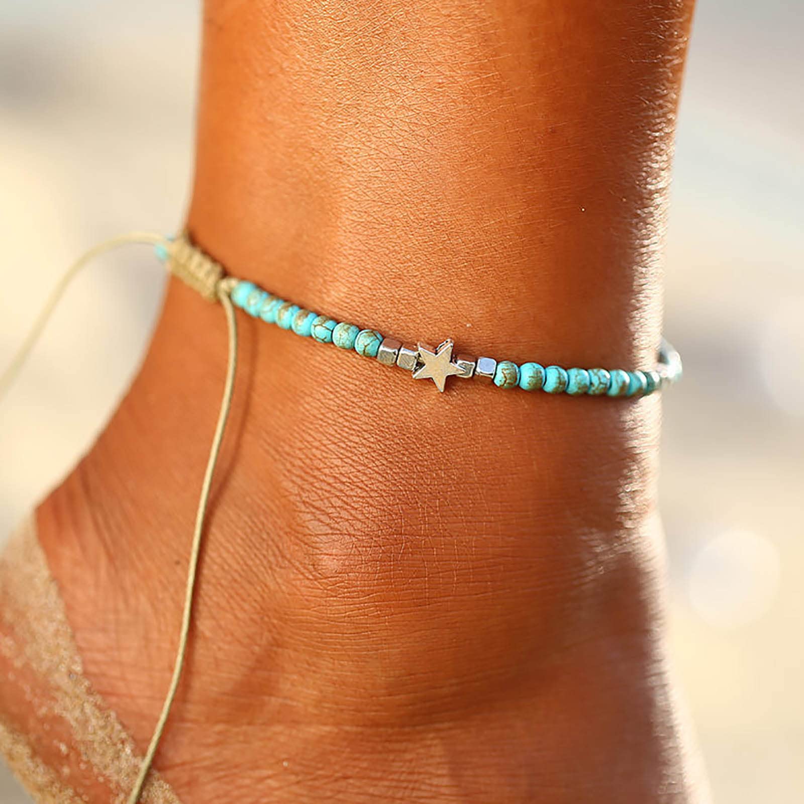 Jovono Boho Türkis Fußkettchen Mit Perlen – Knöchelarmband Für Frauen & Mädchen, Strandschmuck