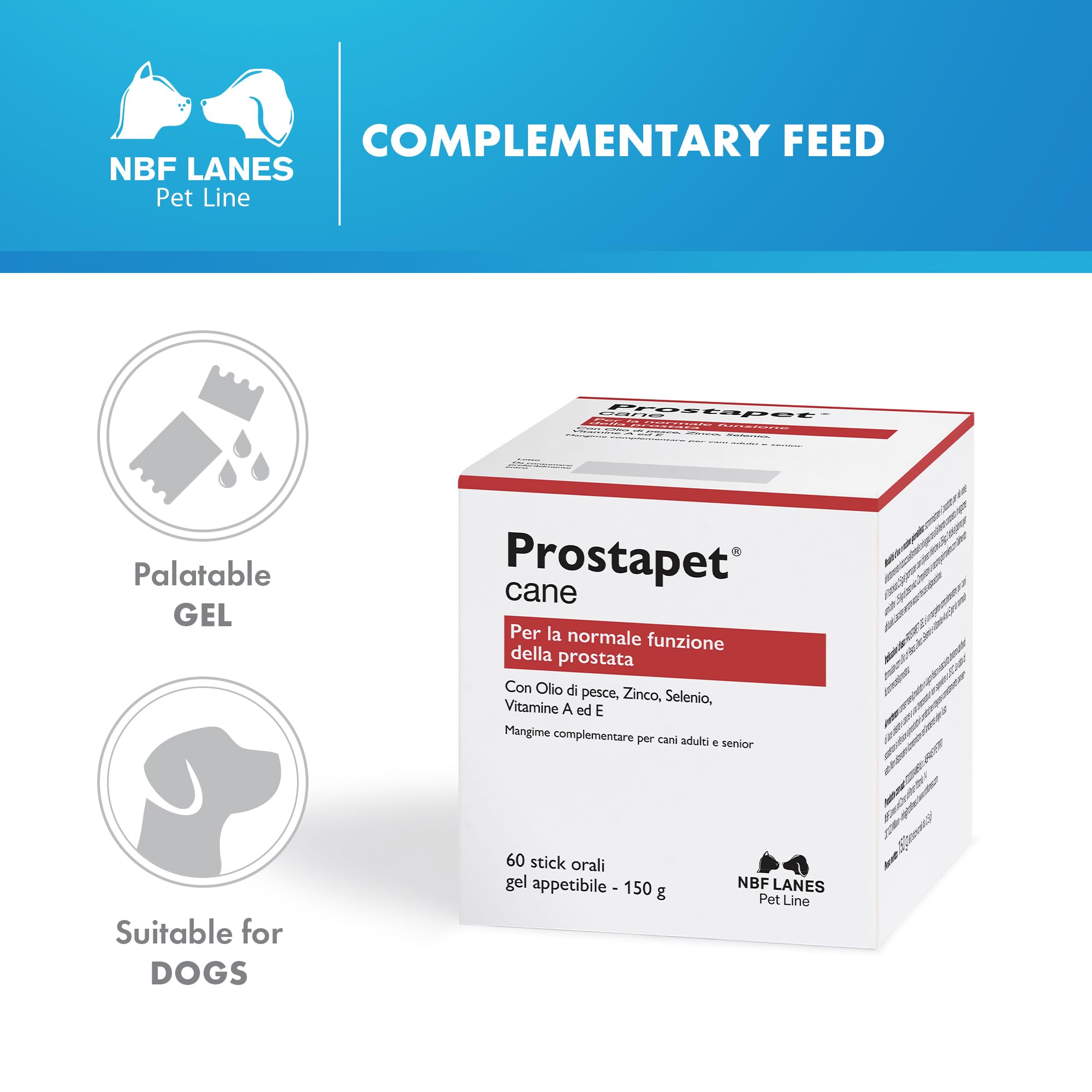 NBF Lanes | Prostapet Chien, Gel Appétissant 60 sachets de 2,5 g, pour la Fonction Normale de la Prostate.