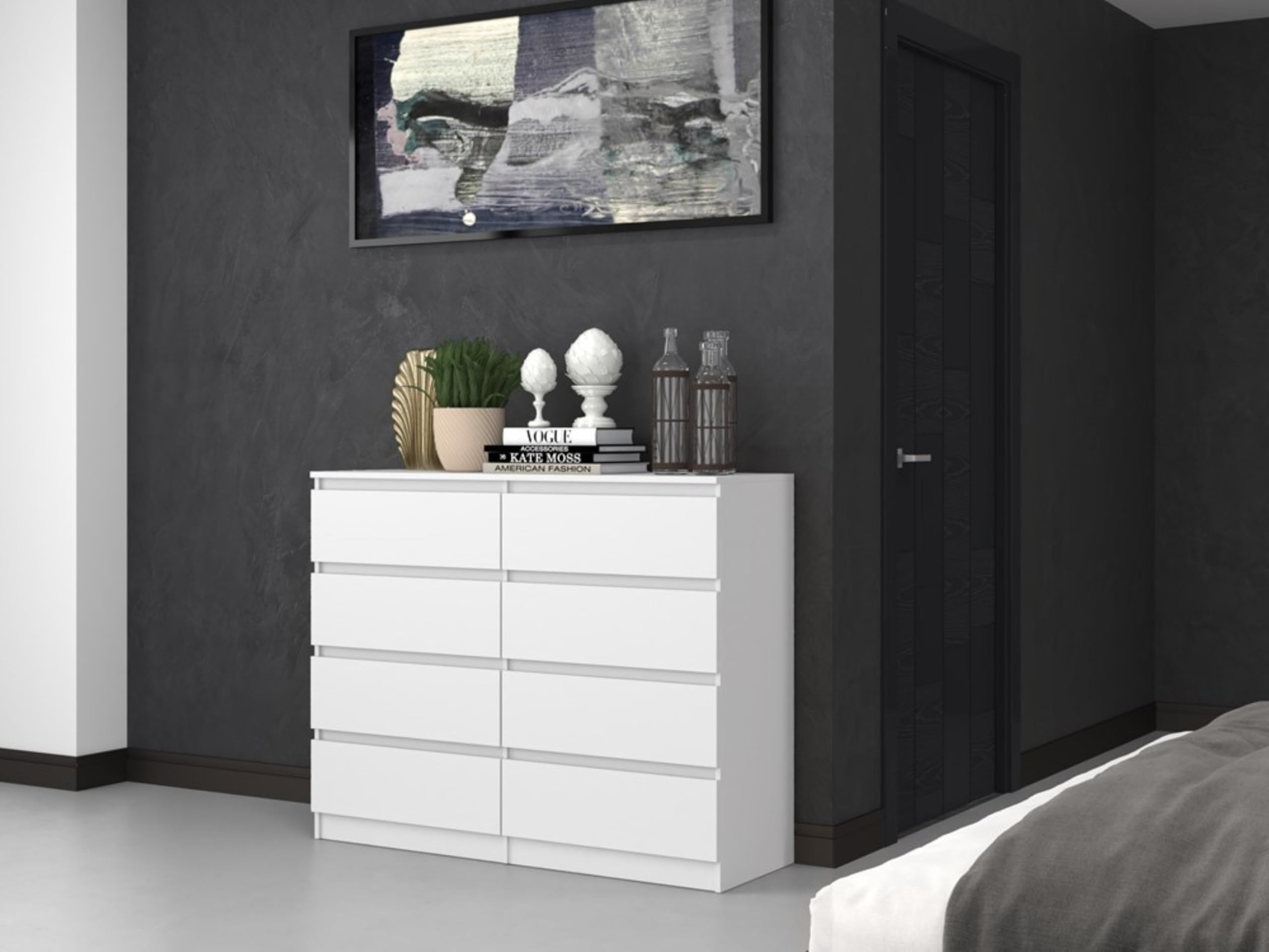 Home Collective Cassettiera, camera da letto, corridoio, armadio, credenza, credenza con 8 cassetti, larghezza 120 cm, altezza 97 | Bianco