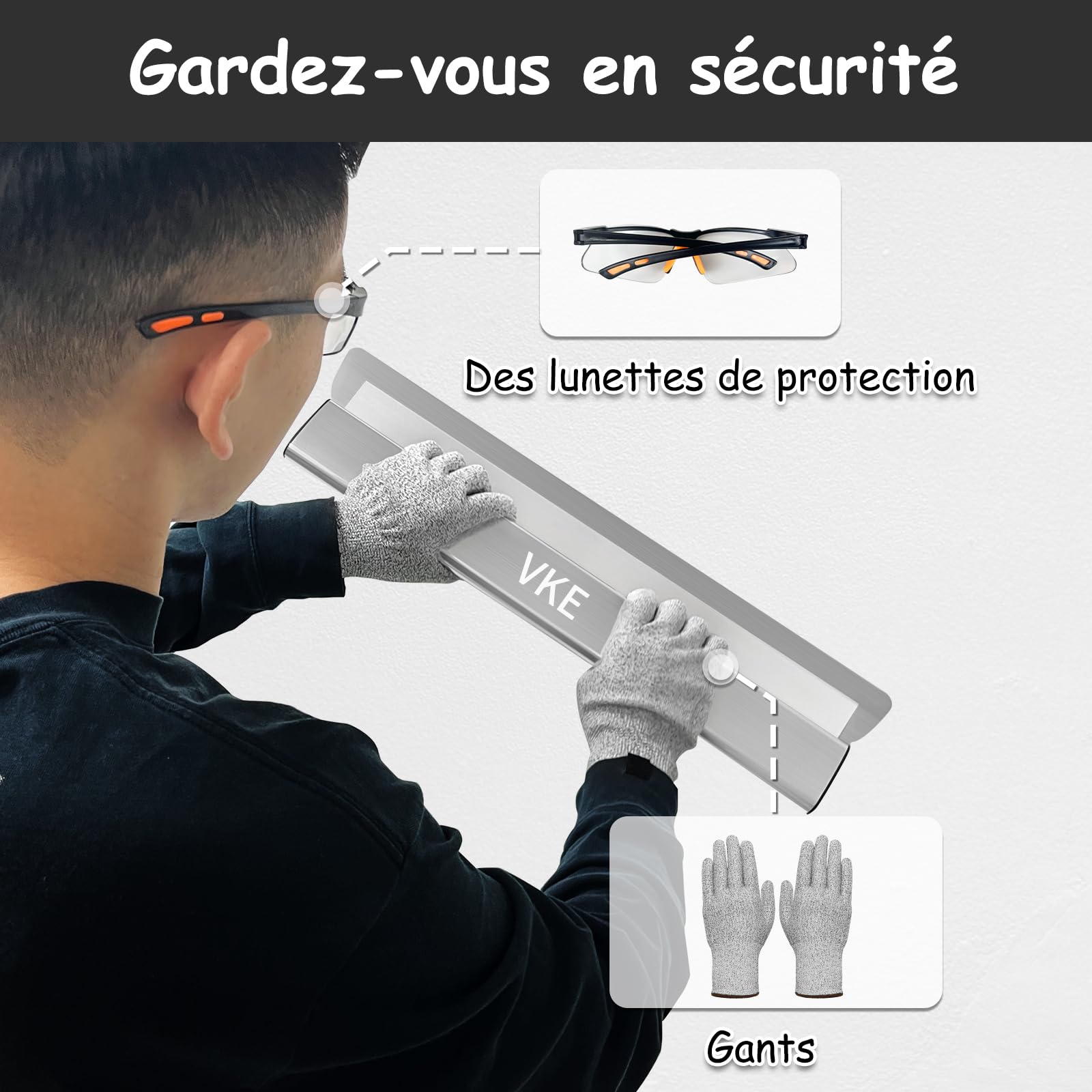 VKE Set Couteau a Enduiret 30/50/80cm avec Lame Interchangeable et Mallette | Poignée en Alliage d'Aluminium avec Perche Télescopique 2,1 m et Brosse à rouleau pour le Crépissage des Murs et Des plafonds