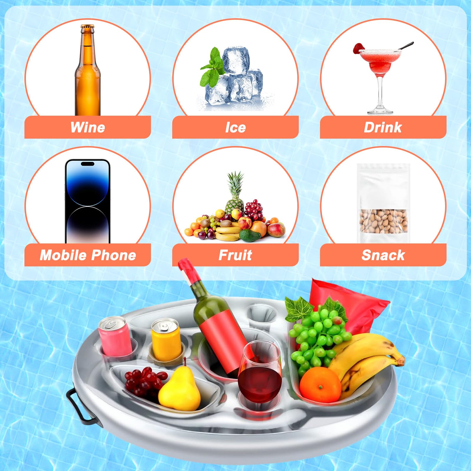 Posavasos Flotante Bebidas Bocadillos Piscina 2 en 1,Portavasos Servidor Buffet Inflable 8 Agujeros,Soporte Bandeja Hinchable Gran Capacidad,Titular SPA Piscinapara Verano,Mesa Fiesta Frutas Bar Playa