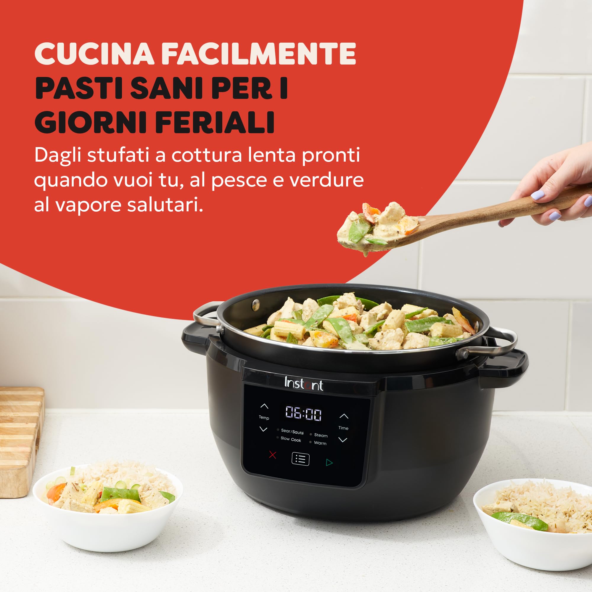 Instant Pot - Pentola A Cottura Lenta Superiore - Sistema di cottura multifunzione da 7,1L con impostazioni di cottura lenta, saltata, vapore e mantenimento del caldo, antiaderente