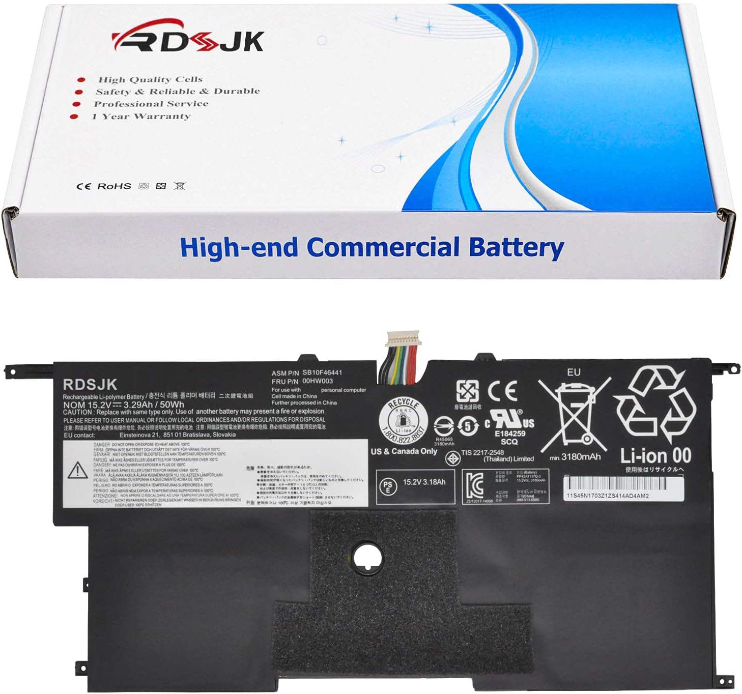 RDSJK 00HW003 00HW002 SB10F46440 SB10F46441 Laptop Battery for Lenovo ThinkPad X1 Carbon 3 2015 Gen 2 14" Series 15.2V 50Wh