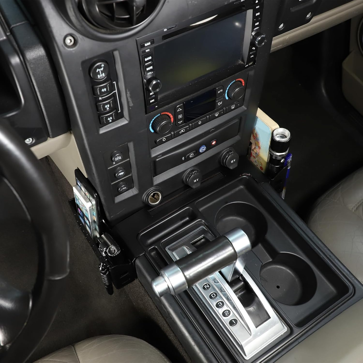 PIUGILH Shifter Storage Box, Gear Shift Console Side Tray Organizer for Hummer H2 2001-2007, Aluminum Alloy Multifunctional Tray Storage Accessories (Hollow-out style)